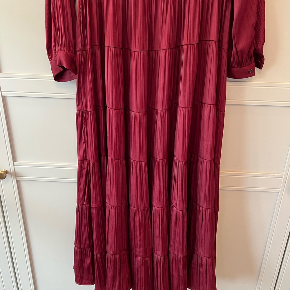 NEW Anthropologie Satin Tiered Button-Front Adjustable Maxi Dress, Red, Medium - Picture 9 of 12